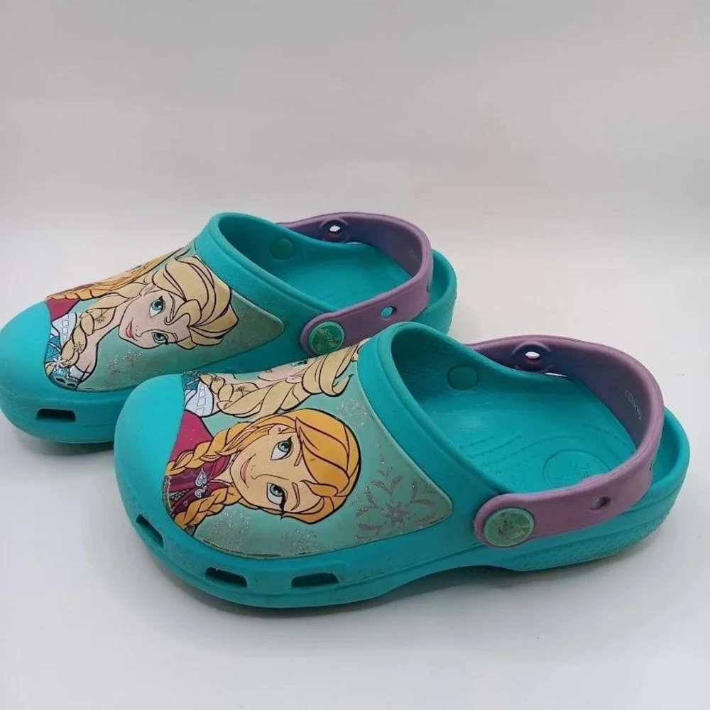 Disney Frozen Crocs Shoes Girls‎ Size C13 Blue Purple Elsa Anna Slip On Comfort